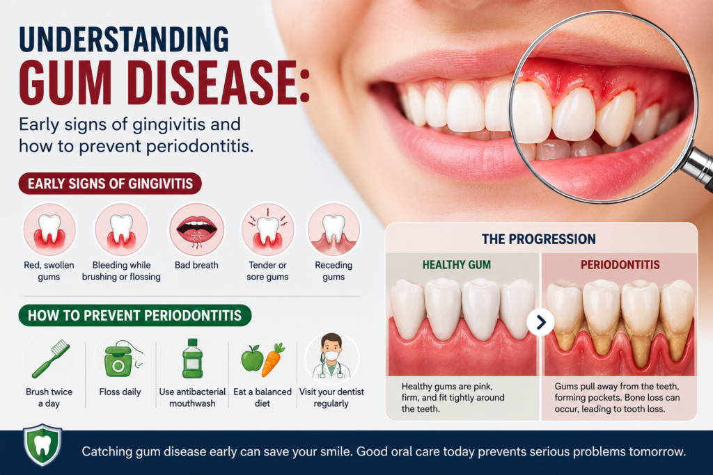 Understanding Gum Disease: Early signs of gingivitis and how to prevent periodontitis.